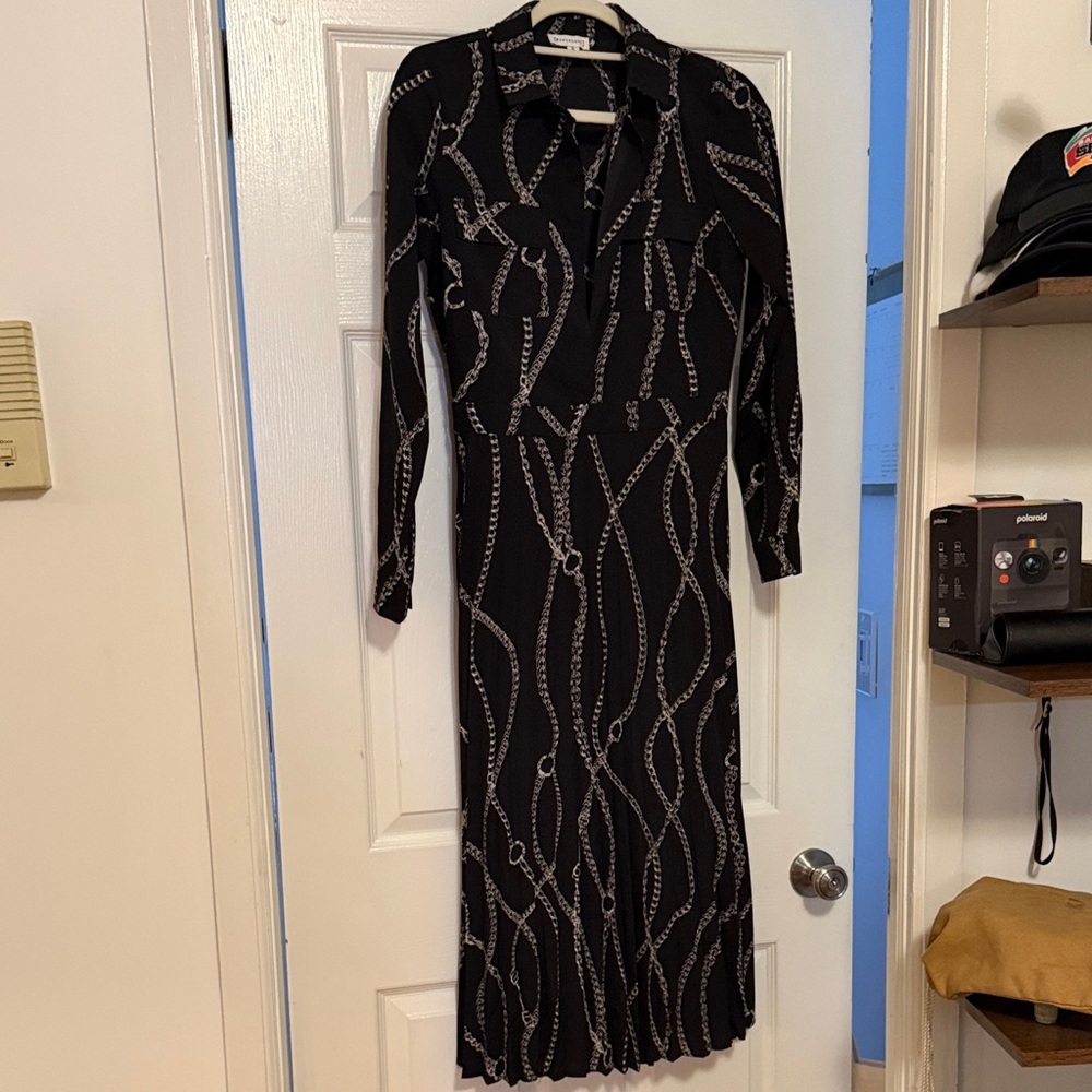 Warehouse Black Long Sleeve Chain-Print Maxi Dress